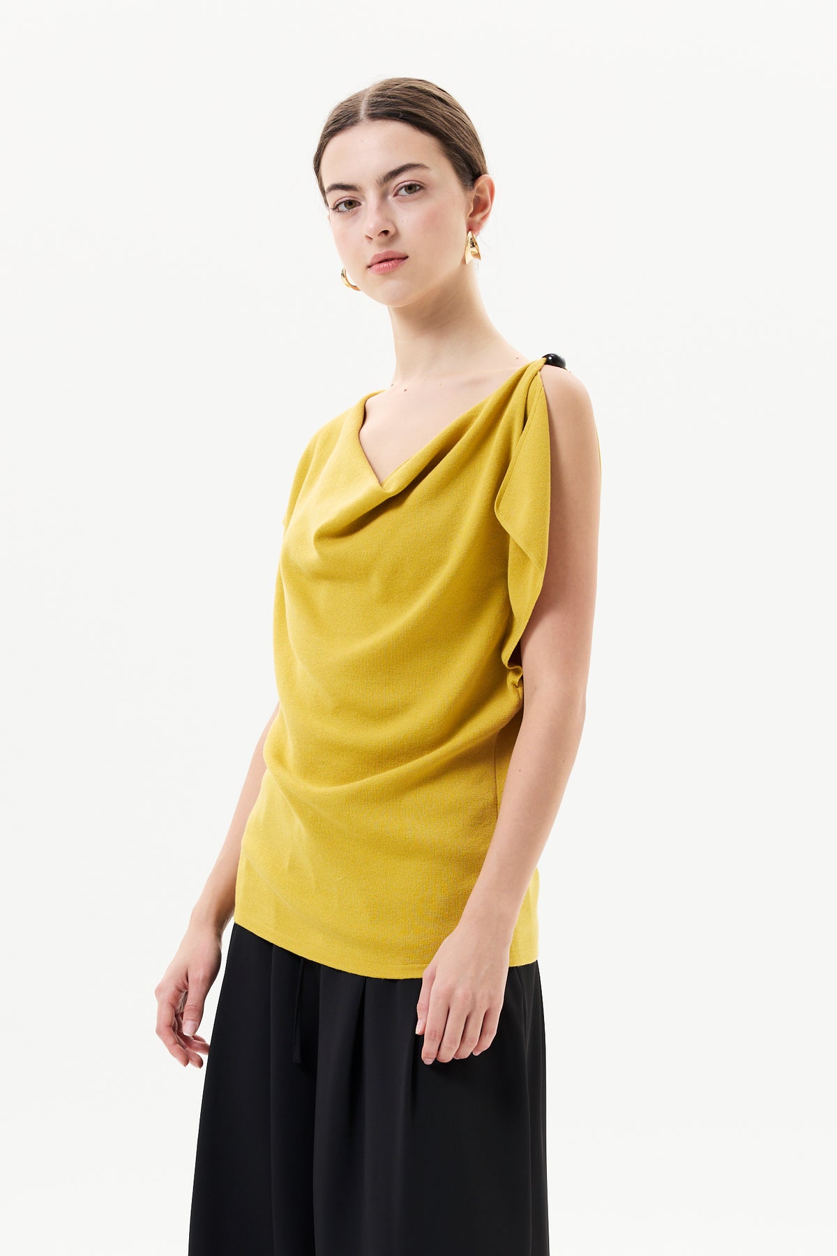 Asymmetric Beaded Cowl Neck Top