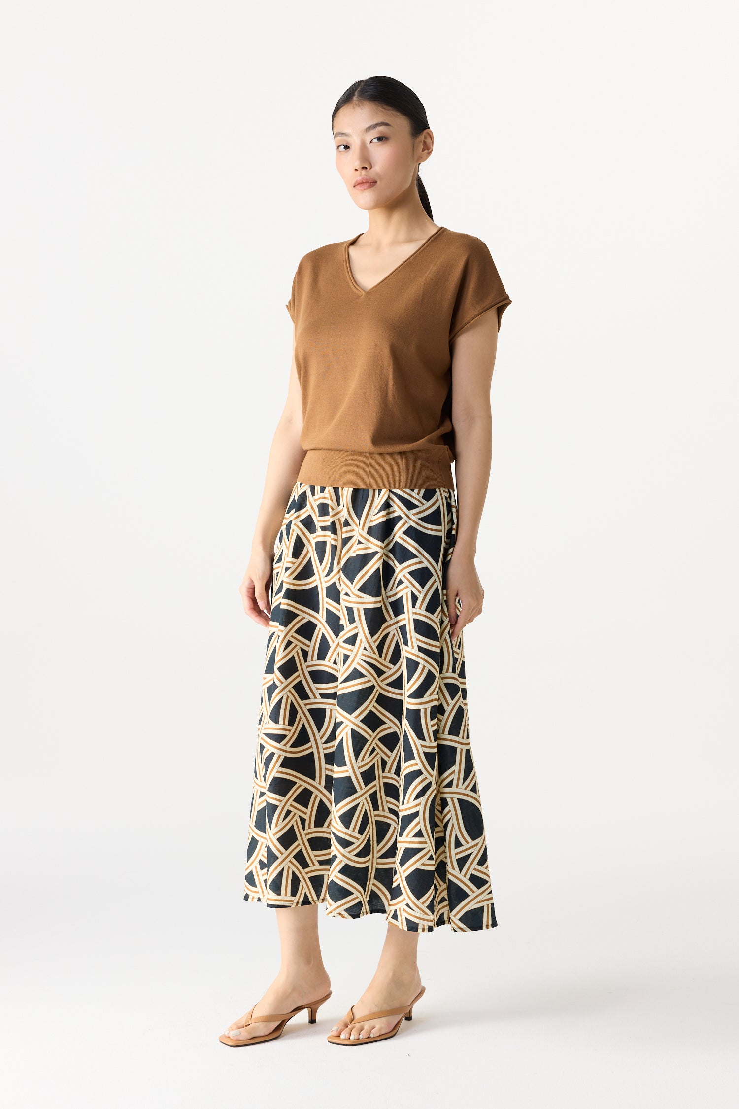 Printed Elasticated Midi Skirt