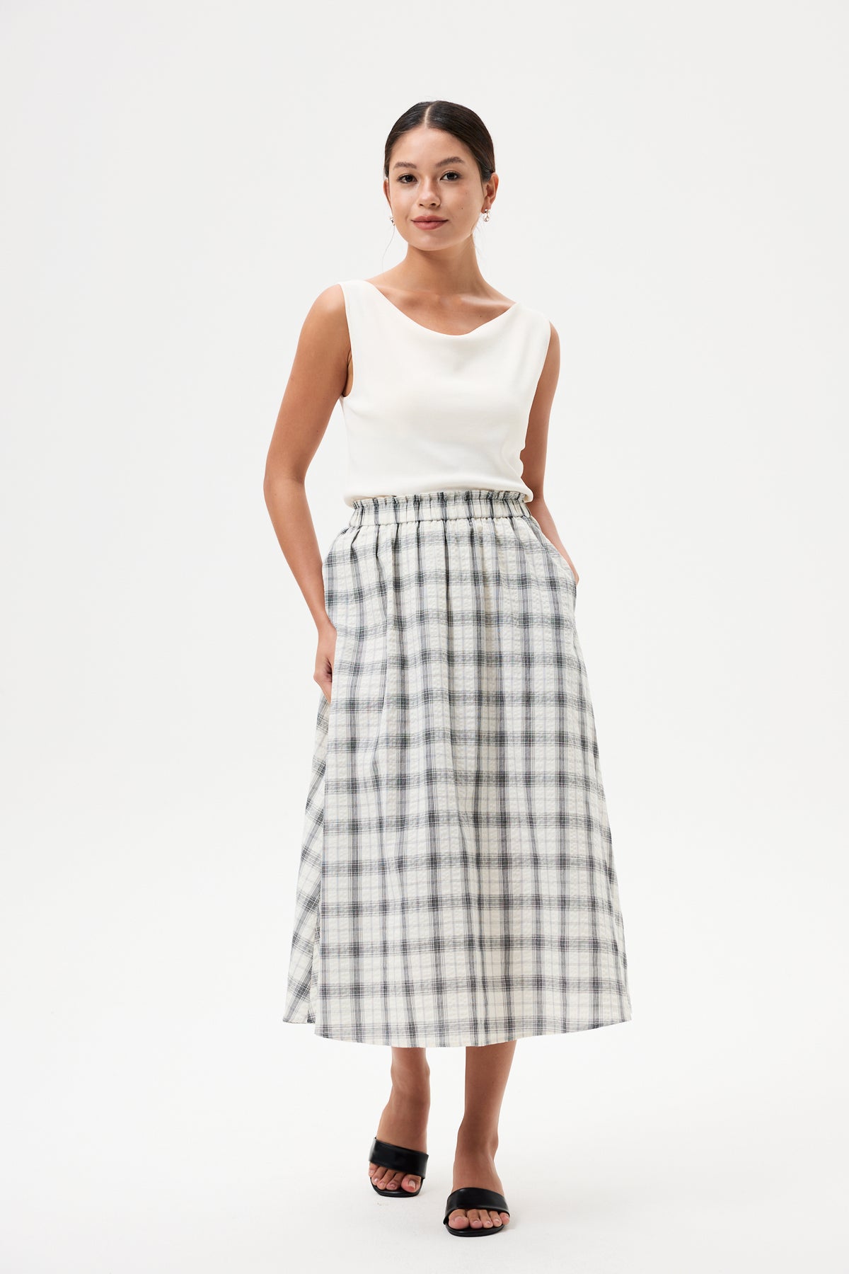 Checks Elasticated Midi Skirt