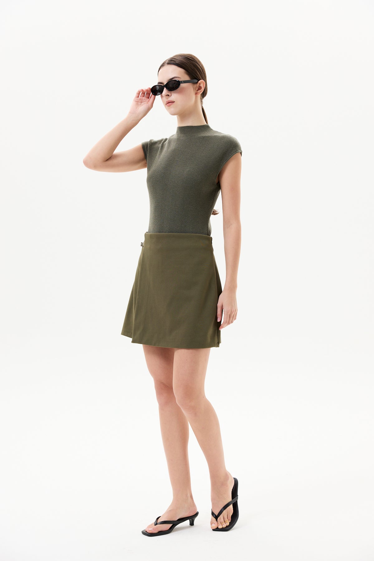 Buckle Strap Twill Mini Skirt