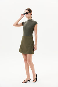 Buckle Strap Twill Mini Skirt