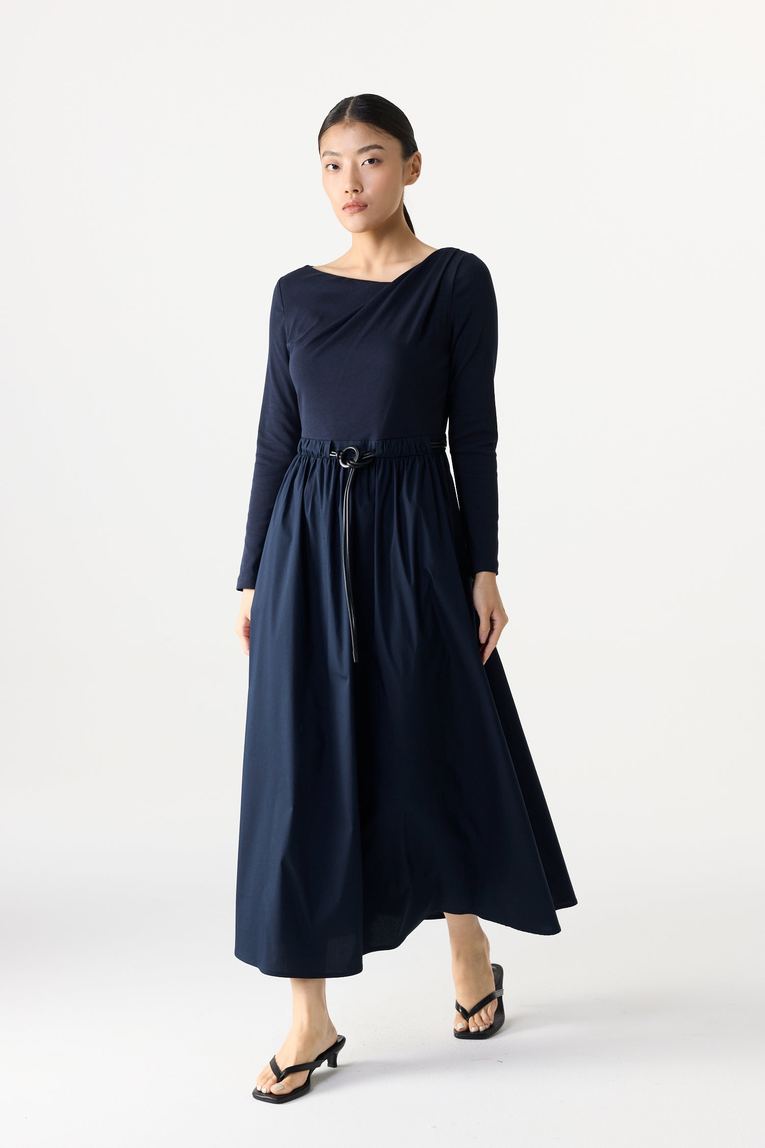 Contrast Fabric Long Sleeved Dress