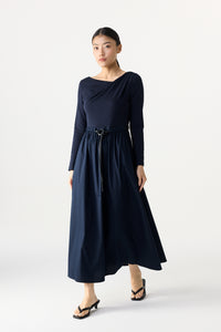 Contrast Fabric Long Sleeved Dress