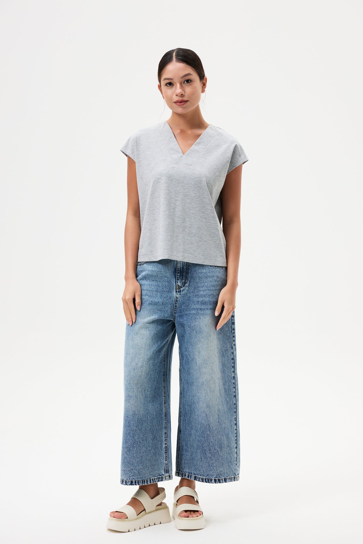 V-Neck Boxy Vest Top - Hue Grey