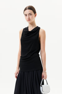 Lurex Sleeveless Cowl Neck Top