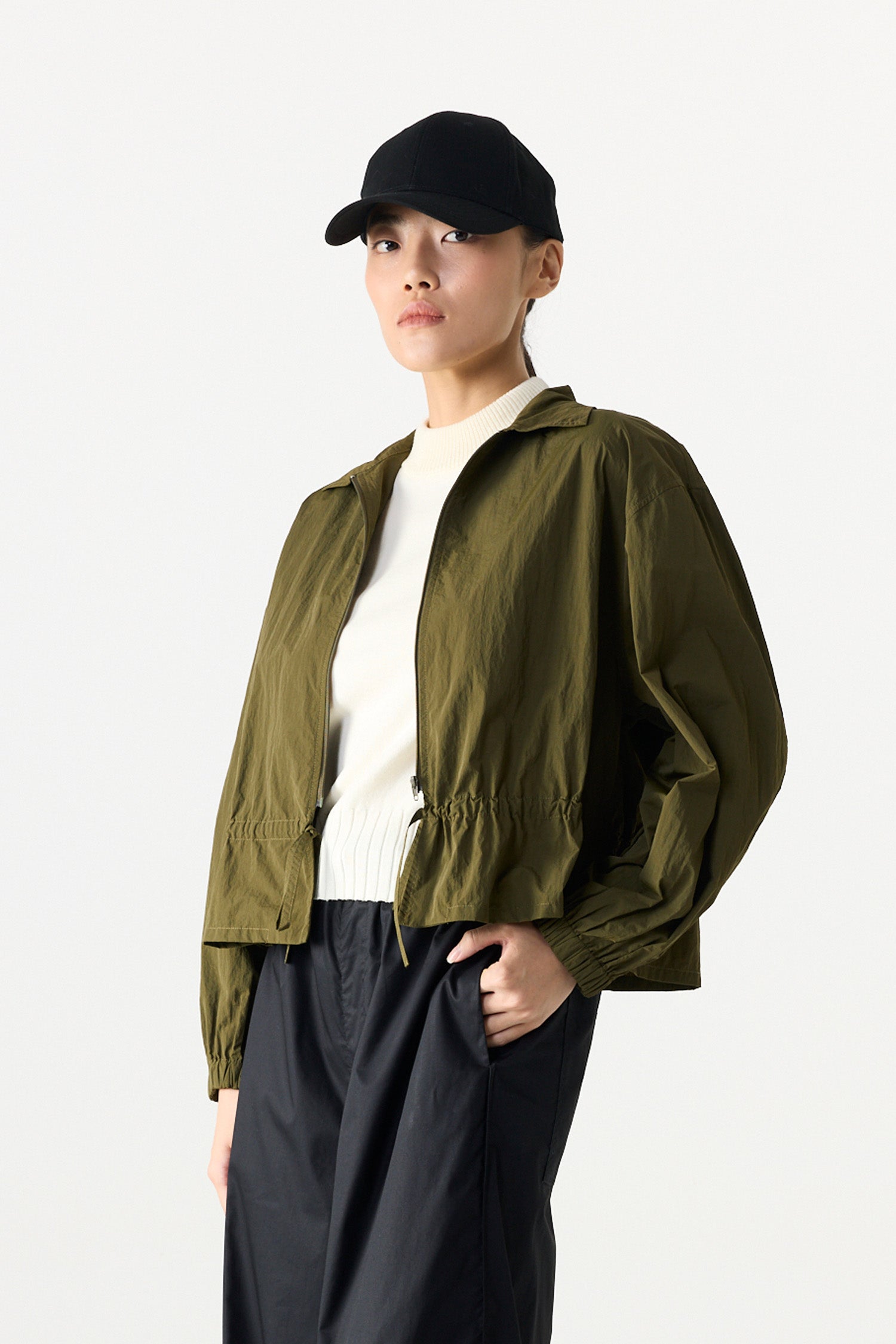 Adjustable Collar Drawstring Shirt