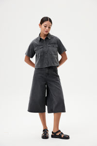 A-Line Washed Denim Top