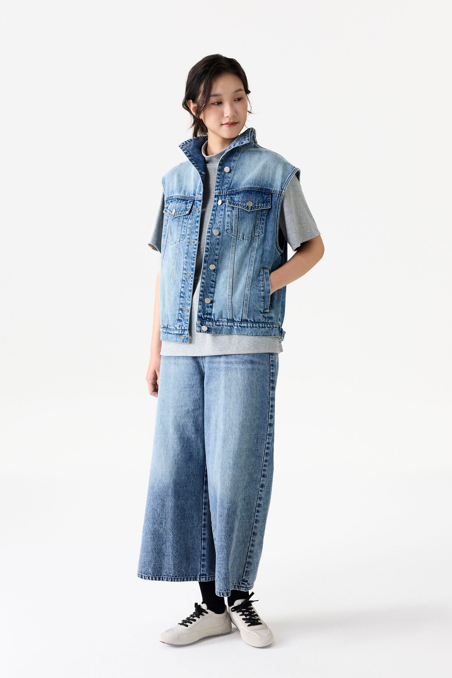 High Neck Denim Vest
