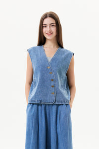 Asymmetrical Button-Down Denim Vest