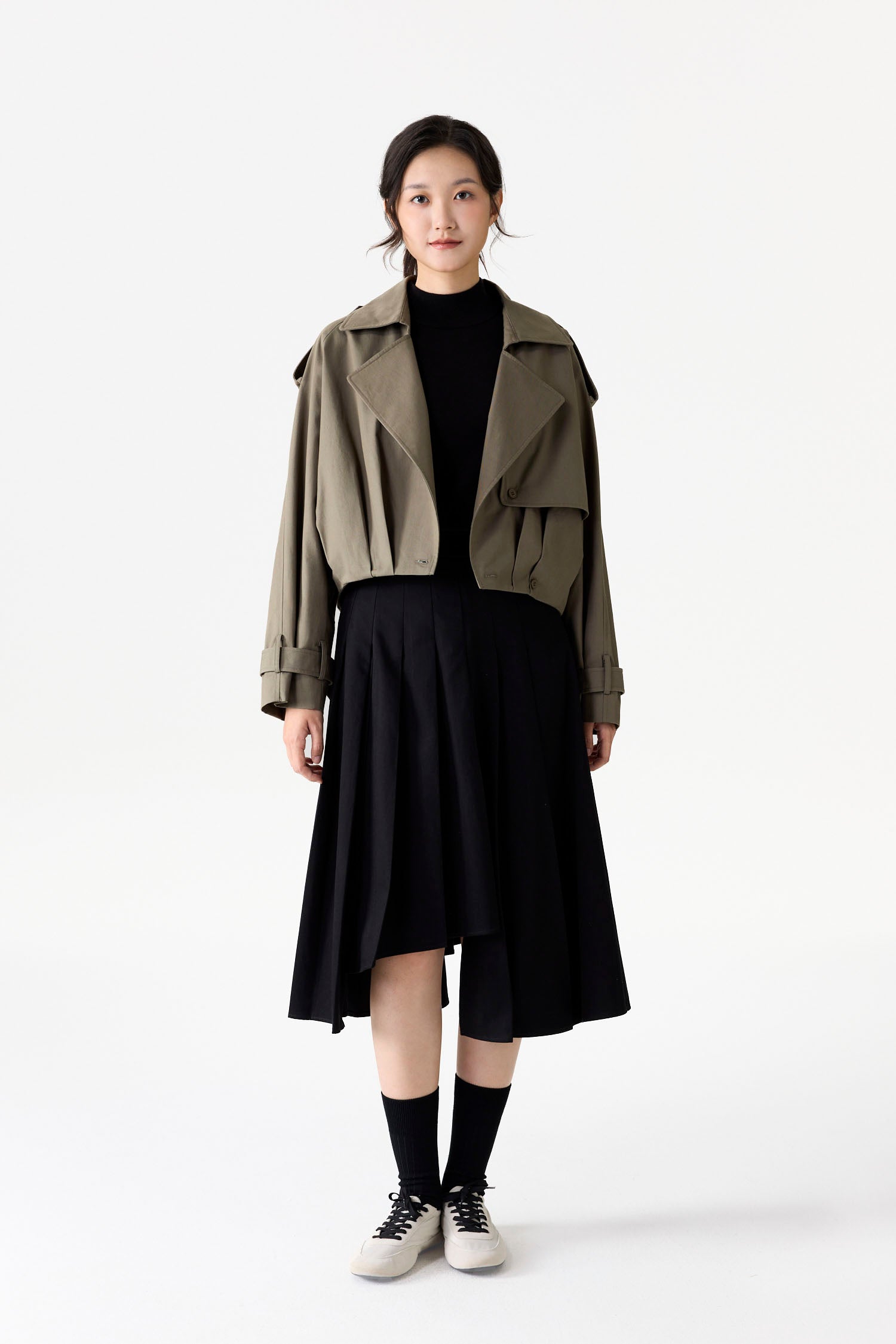 Cropped Cargo Trench Coat