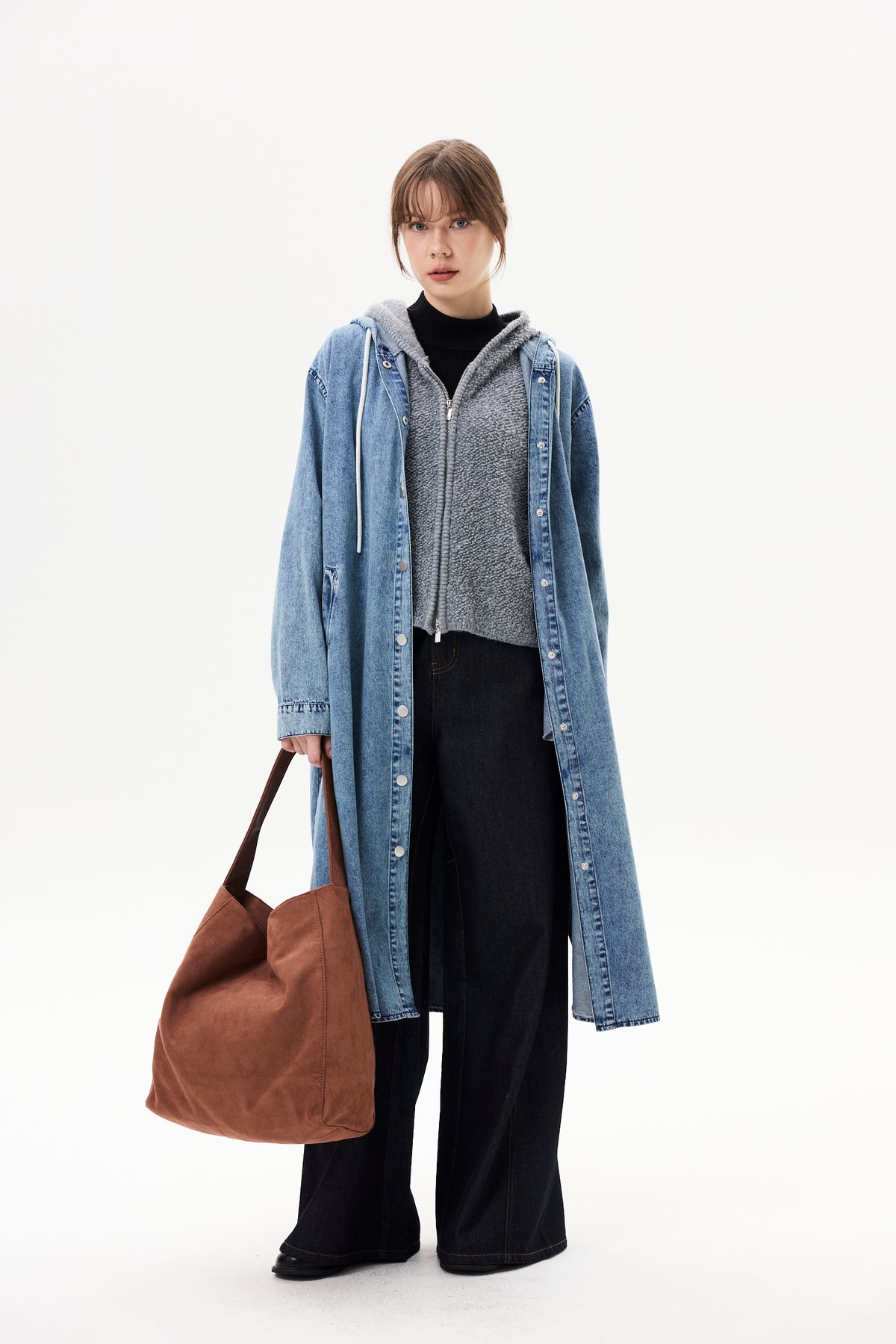 Button-Down Hooded Denim Jacket
