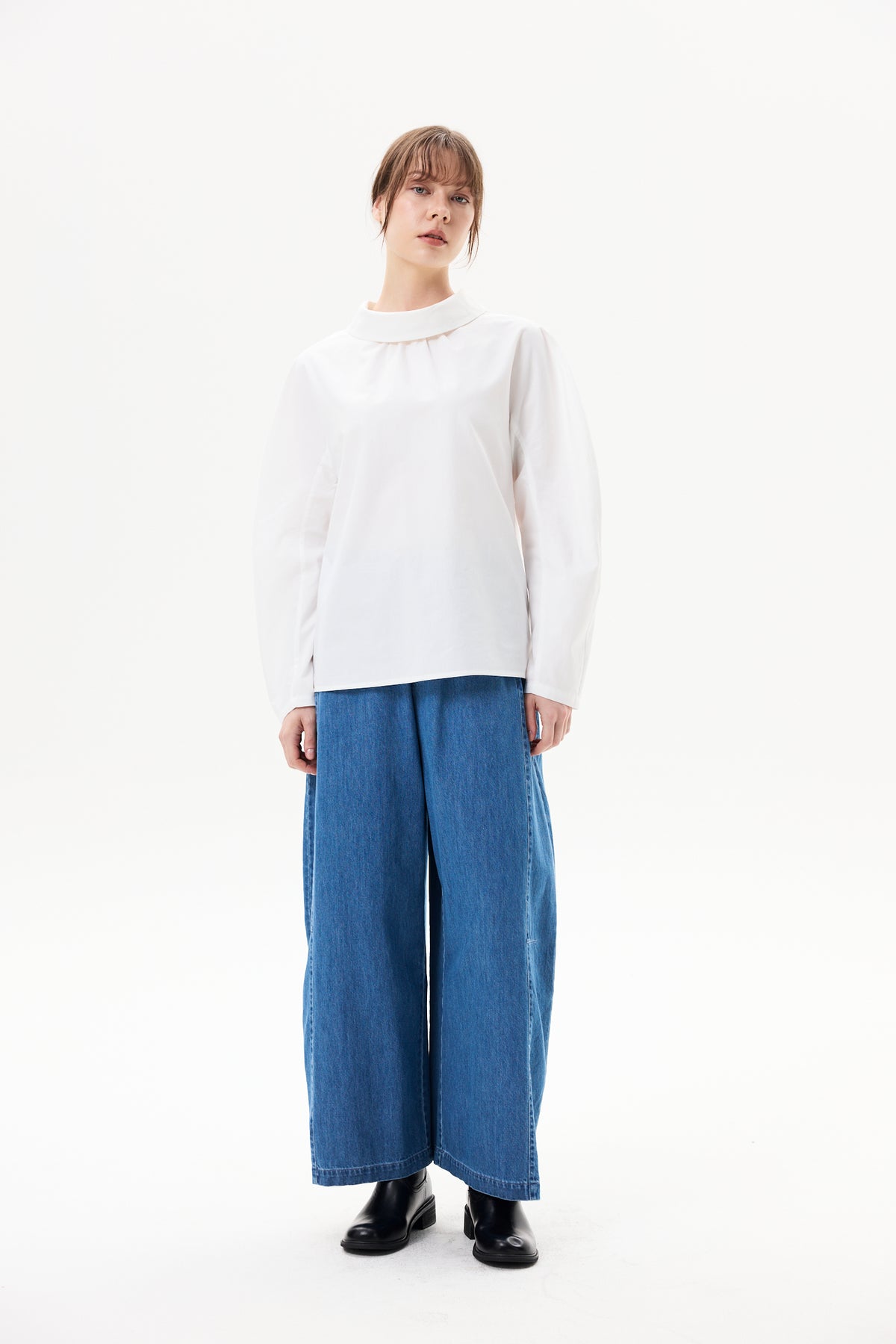 Denim Elasticated Wide-Leg Pants