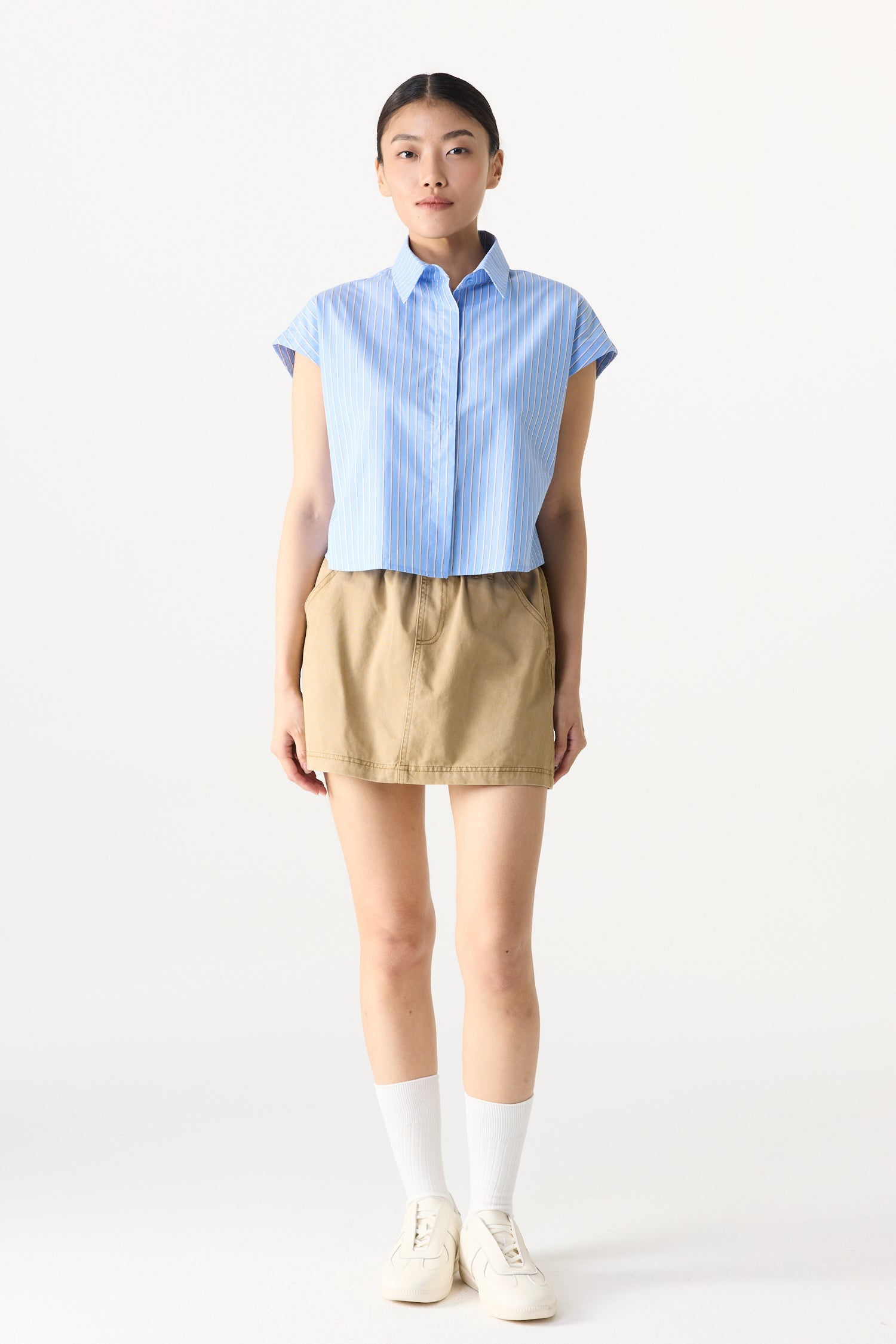 Double Button Stripes Mini Skirt