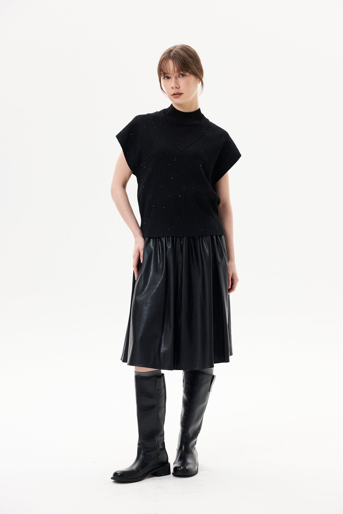 Leather Gathered Skirt