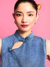 Boxy Cheongsam Denim Top