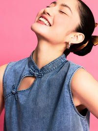 Boxy Cheongsam Denim Top