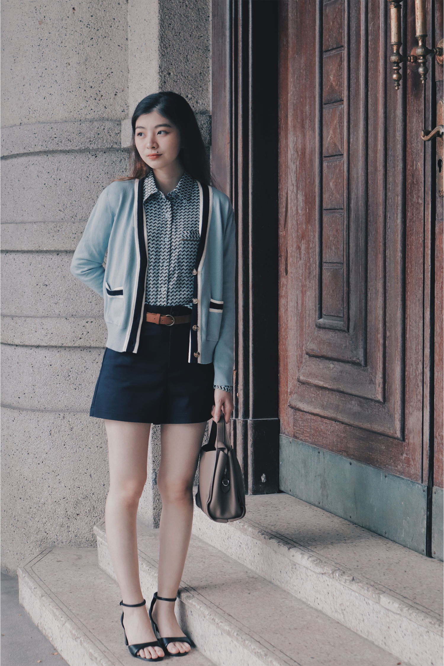 Printed Wide Cuff Shirt Blouse