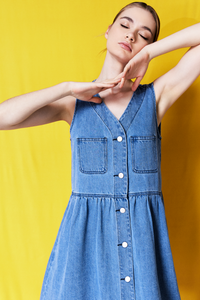 Sleeveless V-Neck Denim Dress