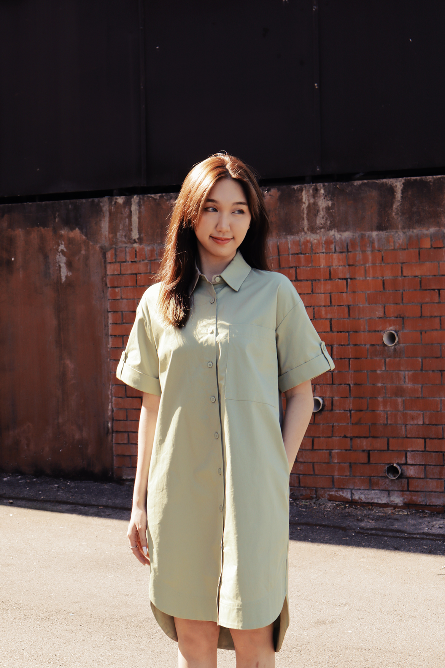 Folded Short Sleeve Shirt Dress