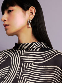 Printed Rolled Collar Blouse