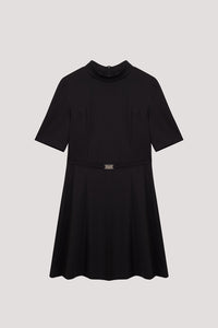 Belted Mock Neck Midi Dress