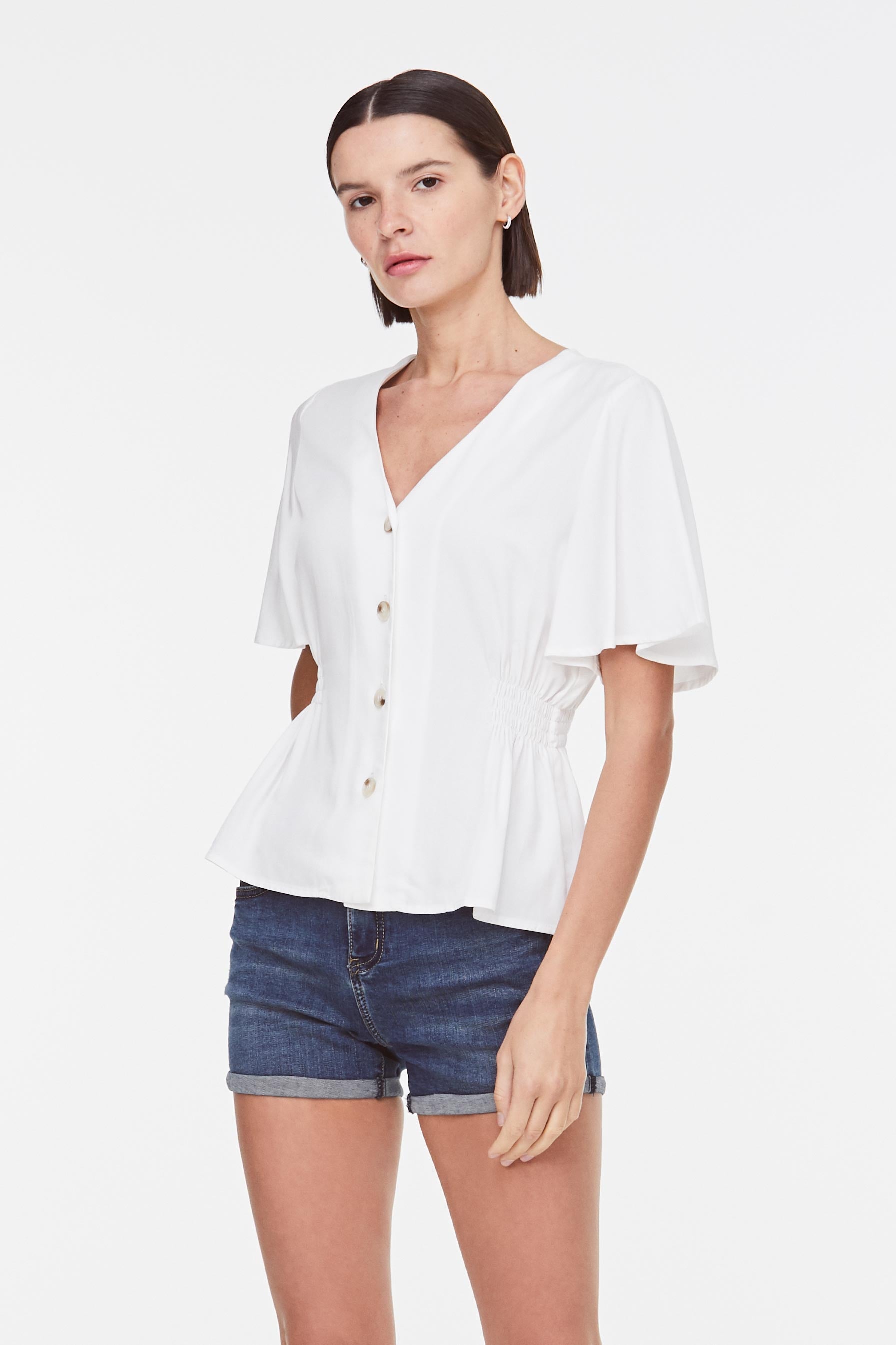 V-Neck Smocked Blouse