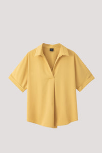 Folded Cuff V-Neck Blouse