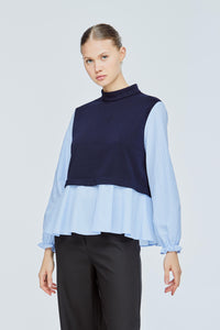 Contrast Fabric High Neck Top
