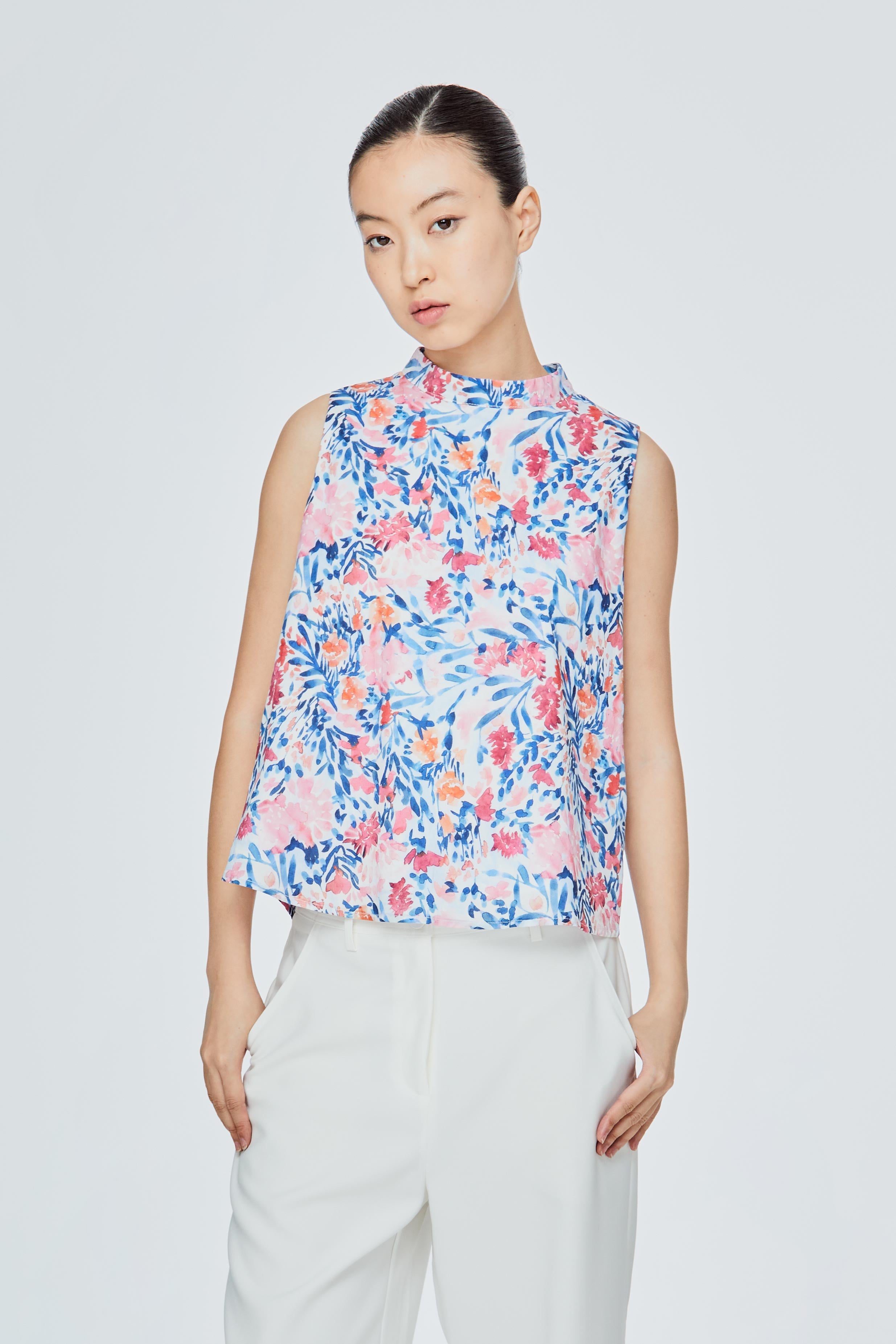 Printed High Neck Tank Top