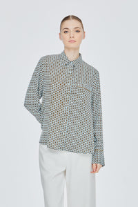 Printed Wide Cuff Shirt Blouse