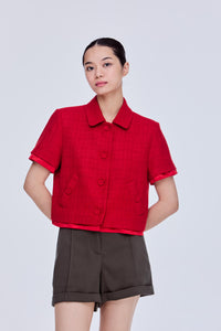 Contrast Short Sleeve Tweed Top