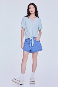Self-Tie Striped Blouse