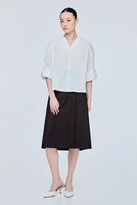 Collarless Pleated Blouse