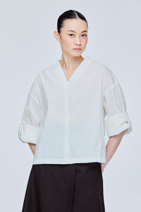 Collarless Pleated Blouse