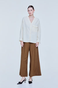 Flap Pocket V-Neck Blouse