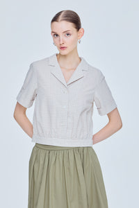 Notch Lapel Gingham Blouse
