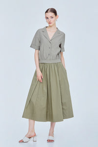 Notch Lapel Cropped Blouse