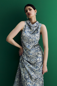 Printed Cowl Neck Dress