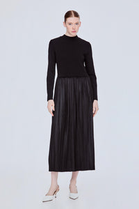 Pleated Velvet Long Sleeves Dress