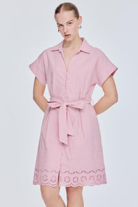 Embroidered Belted Dress