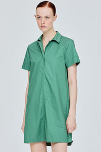 Button Tab Collared Shirt Dress