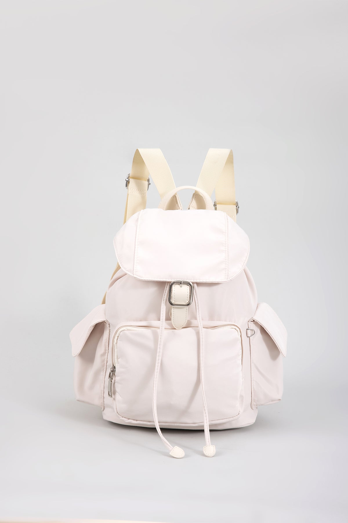 Drawstring Flap Backpack - Cream