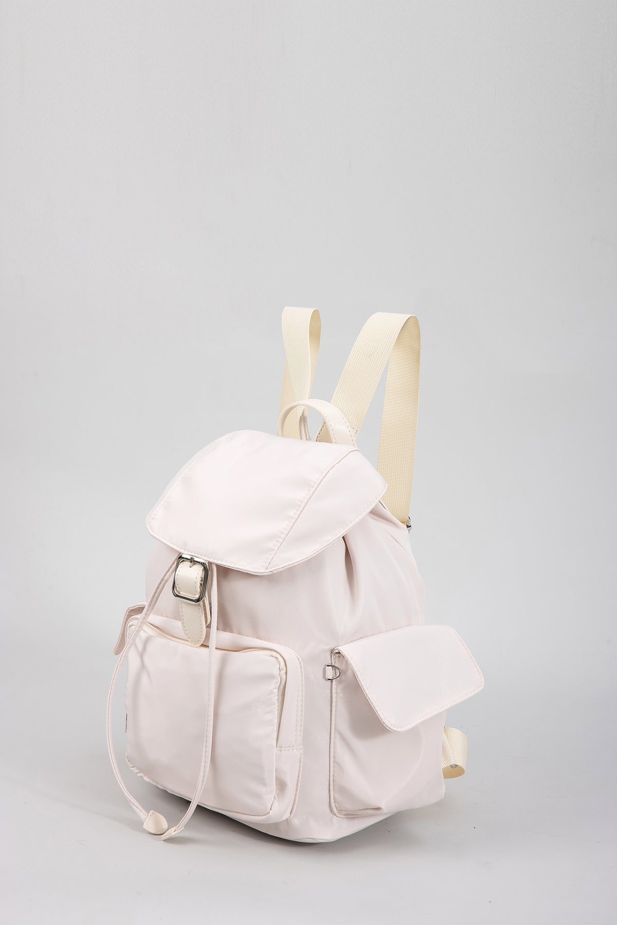 Drawstring Flap Backpack - Cream