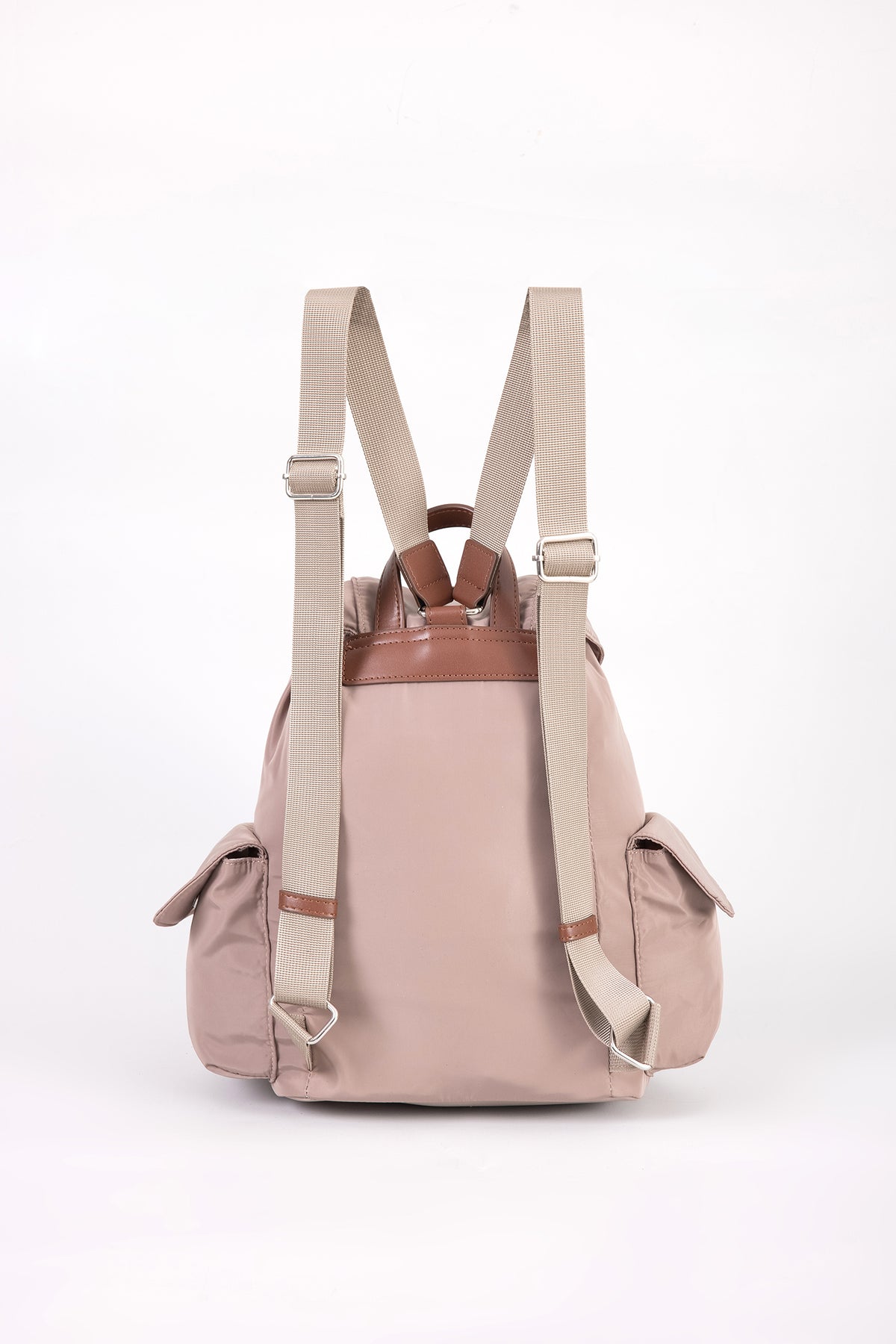 Drawstring Flap Backpack - Khaki Brown