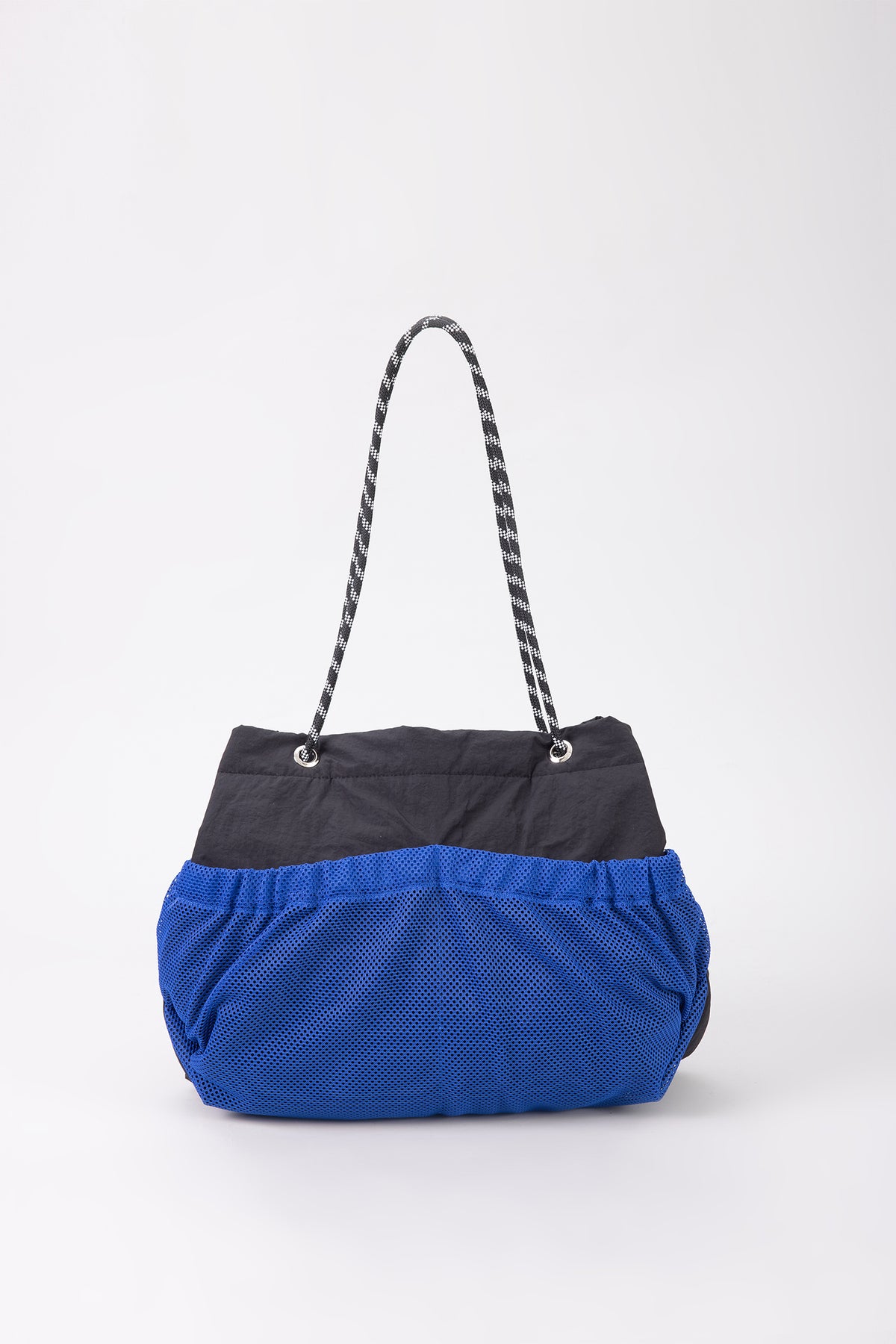 Mesh Overlay Rope Handle Tote - Black