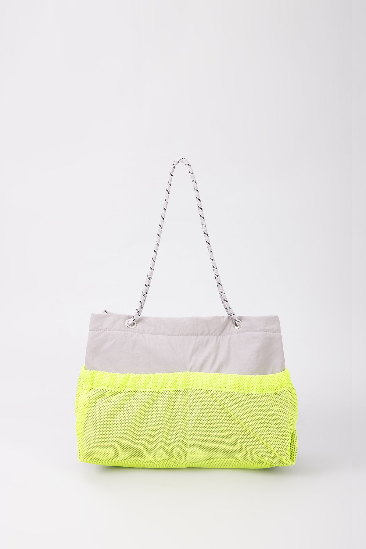 Mesh Overlay Rope Handle Tote - Grey