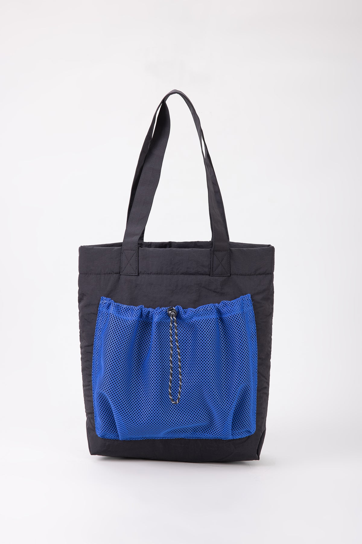 Drawstring Mesh Pocket Tote - Black