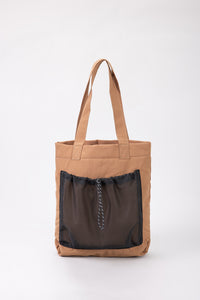 Drawstring Mesh Pocket Tote - Brown
