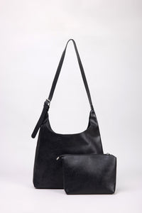 Slouchy Shoulder Bag with Pouch - Black