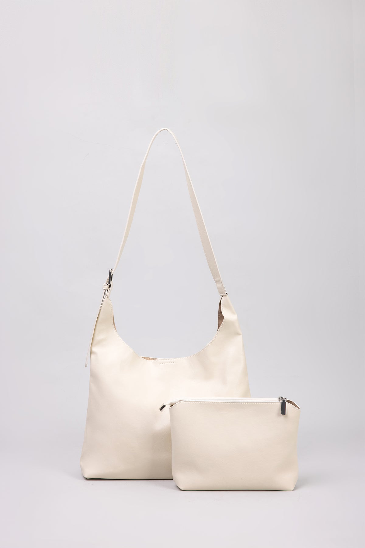 Slouchy Shoulder Bag with Pouch - Cream